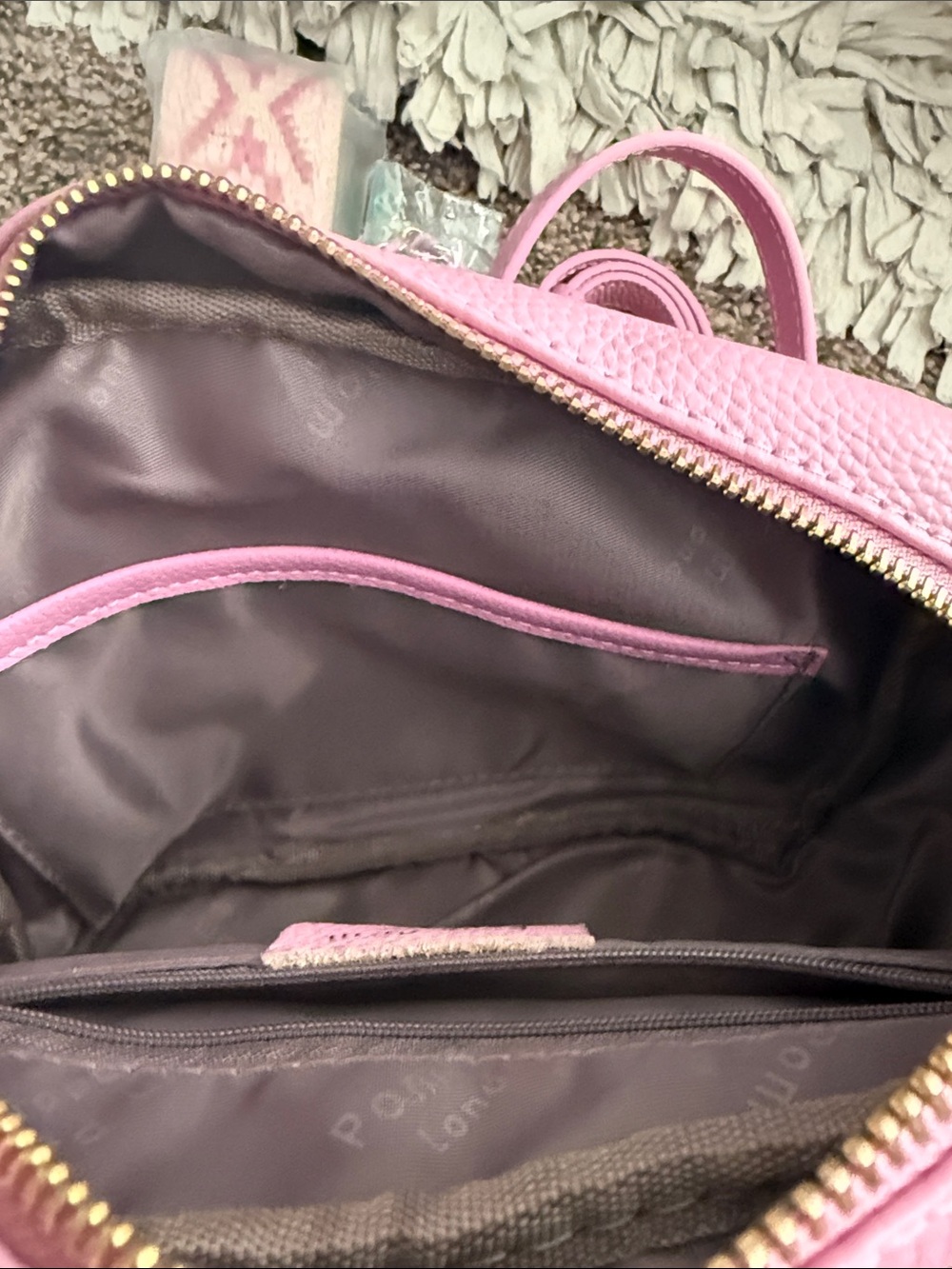 Pom Pom London Pink Leather Crossbody Bag with Wrist Pouch - Picture 10 of 10